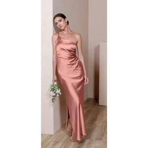 Revelry Jade Satin Dress Rose Maxi Gown Bridesmaid Womens Size 4